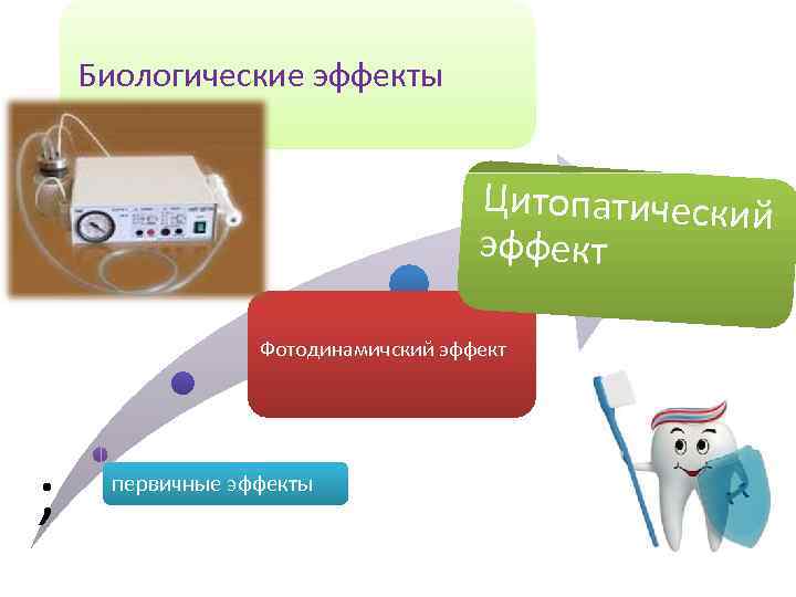 Биологические эффекты Цитопатический эффект Фотодинамичский эффект ; первичные эффекты 