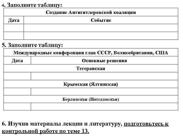 Заполните схему формы сотрудничества стран антигитлеровской коалиции