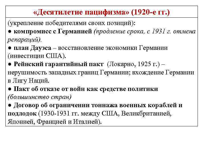 Международные отношения 1930 гг 10 класс. Пацифизм в 1920-е годы. Международные отношения в 1920 годы.