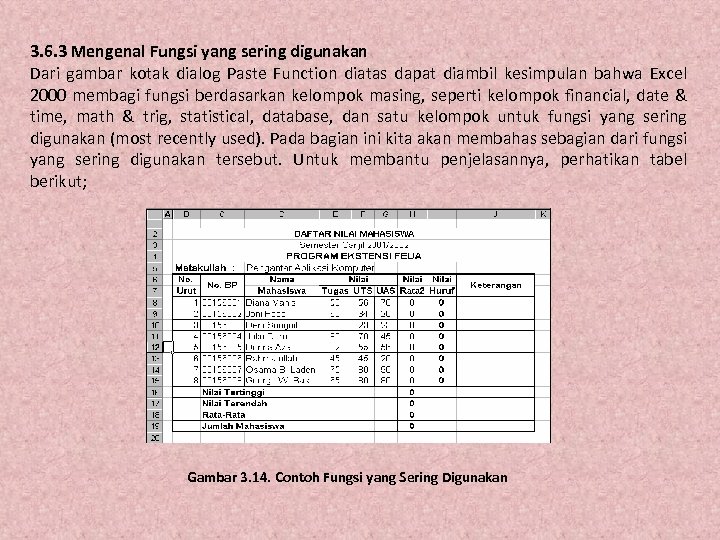 3. 6. 3 Mengenal Fungsi yang sering digunakan Dari gambar kotak dialog Paste Function