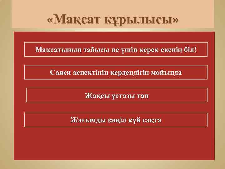  «Мақсат кұрылысы» Мақсатының табысы не үшін керек екенің біл! Саяси аспектінің кердендігін мойында