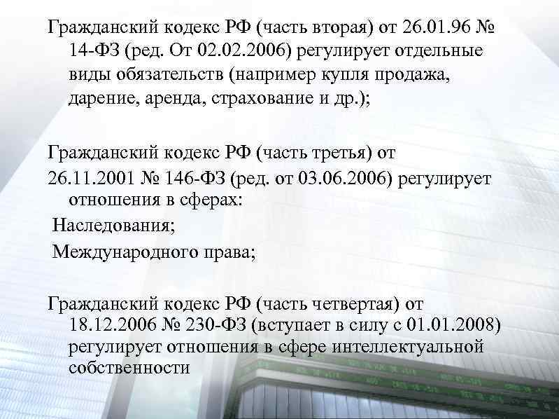 Гражданский кодекс РФ (часть вторая) от 26. 01. 96 № 14 -ФЗ (ред. От