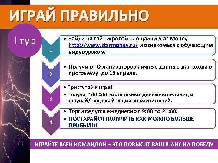 ИГРАЙ ПРАВИЛЬНО I тур 1 • Зайди на сайт игровой площадки Star Money http: