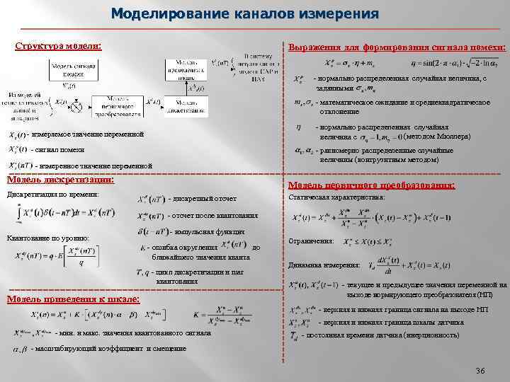 Моделирование каналов измерения Структура модели: Выражения для формирования сигнала помехи: - нормально распределенная случайная