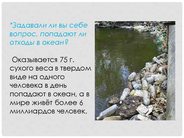 *Задавали ли вы себе вопрос, попадают ли отходы в океан? Оказывается 75 г. сухого