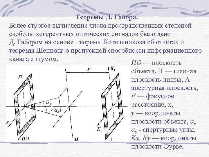 Теоремы Д. Габора. Более строгое вычисление числа пространственных степеней свободы когерентных оптических сигналов было