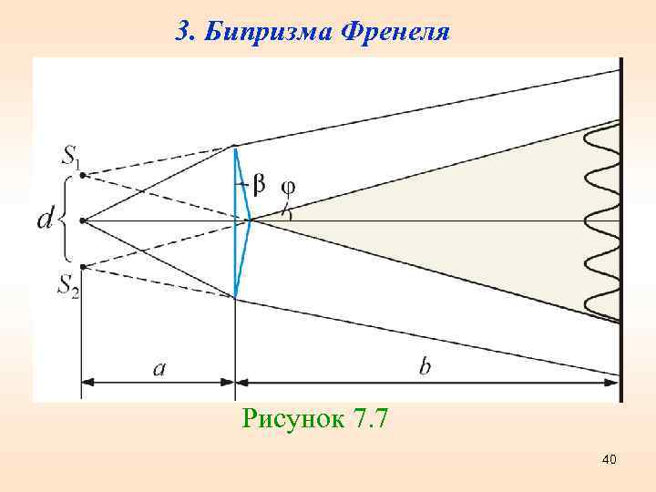 3. Бипризма Френеля Рисунок 7. 7 40 
