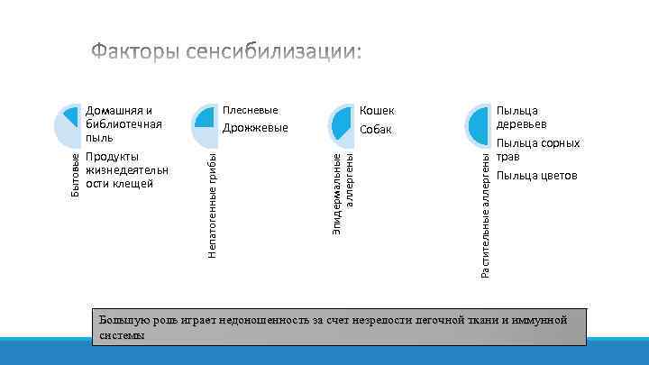 Дрожжевые Пыльца деревьев Собак Растительные аллергены Кошек Эпидермальные аллергены Продукты жизнедеятельн ости клещей Плесневые