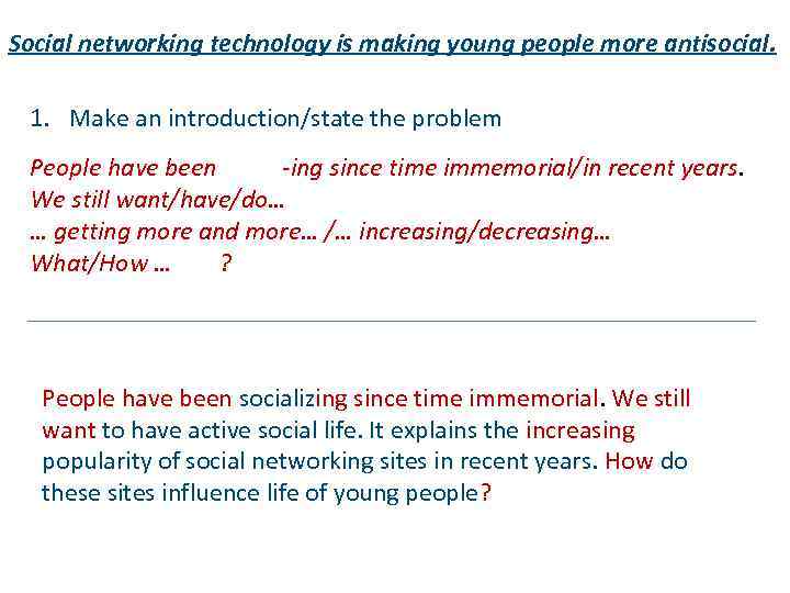 Social networking technology is making young people more antisocial. 1. Make an introduction/state the