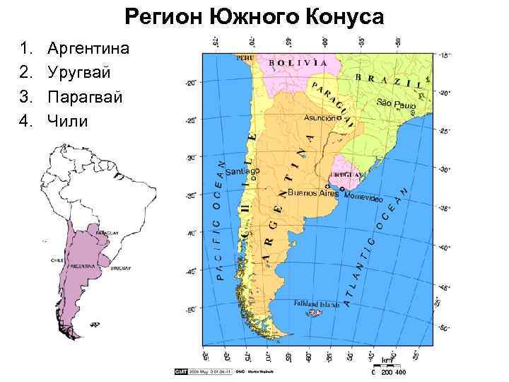 Уругвай на карте южной америки