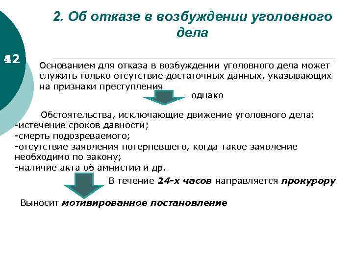 2. Об отказе в возбуждении уголовного дела 4 12 Основанием для отказа в возбуждении