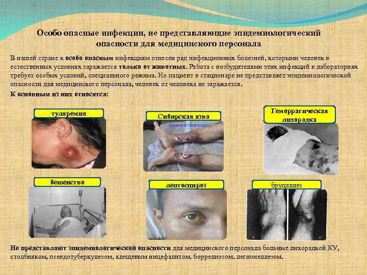 Особо опасные инфекции, не представляющие эпидемиологический опасности для медицинского персонала В нашей стране к