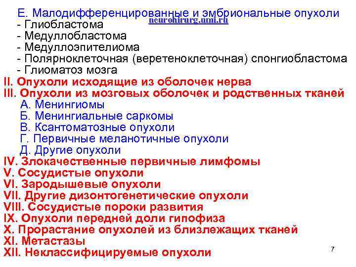 Е. Малодифференцированные и эмбриональные опухоли neurohirurg. umi. ru - Глиобластома - Медуллобластома - Медуллоэпителиома