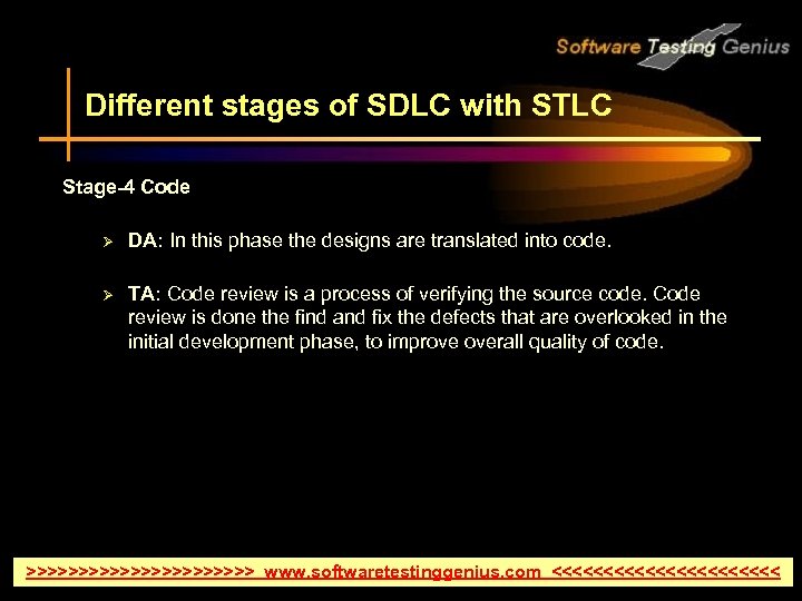 Different stages of SDLC with STLC Stage-4 Code Ø DA: In this phase the