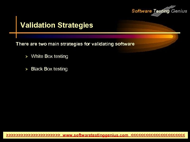 Validation Strategies There are two main strategies for validating software Ø White Box testing