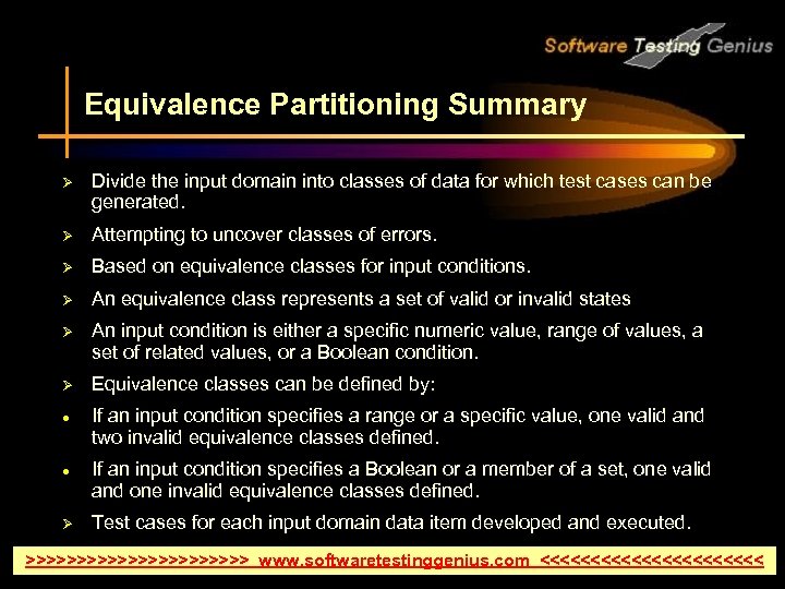 Equivalence Partitioning Summary Ø Divide the input domain into classes of data for which