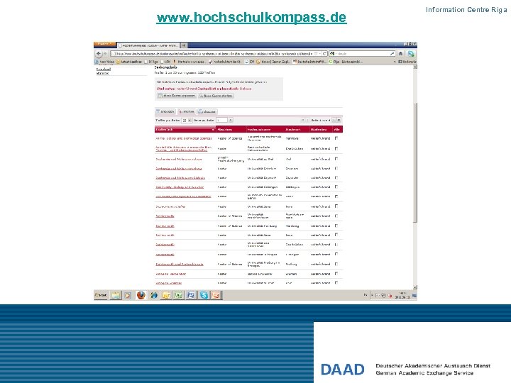 www. hochschulkompass. de Information Centre Riga 