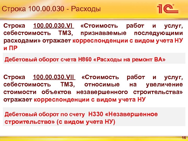 Строка 100. 030 - Расходы Строка 100. 030. VI «Стоимость работ и услуг, себестоимость