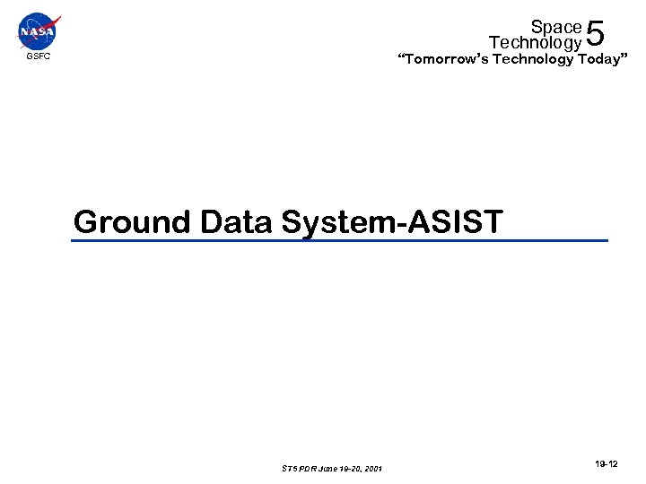 Space Technology 5 “Tomorrow’s Technology Today” GSFC Ground Data System-ASIST ST 5 PDR June