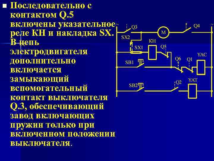 n Последовательно с контактом Q. 5 включены указательное реле КН и накладка SX. В