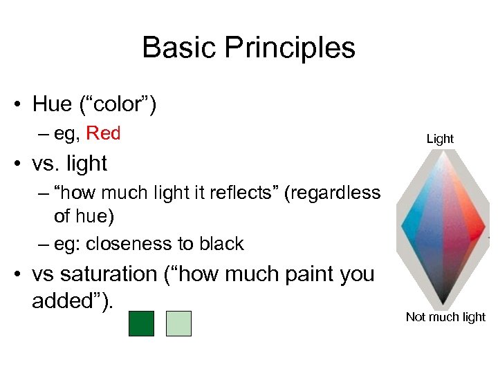 Basic Principles • Hue (“color”) – eg, Red Light • vs. light – “how