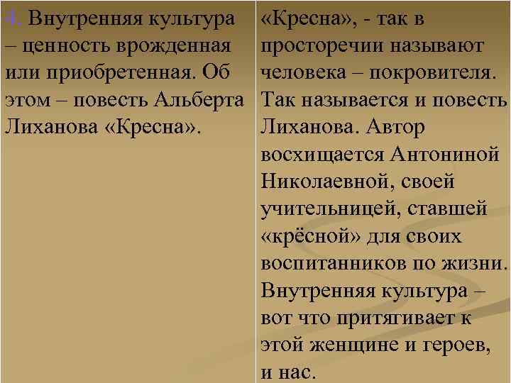 4. Внутренняя культура – ценность врожденная или приобретенная. Об этом – повесть Альберта Лиханова