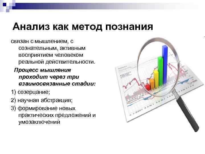 Анализ как метод познания связан с мышлением, с сознательным, активным восприятием человеком реальной действительности.