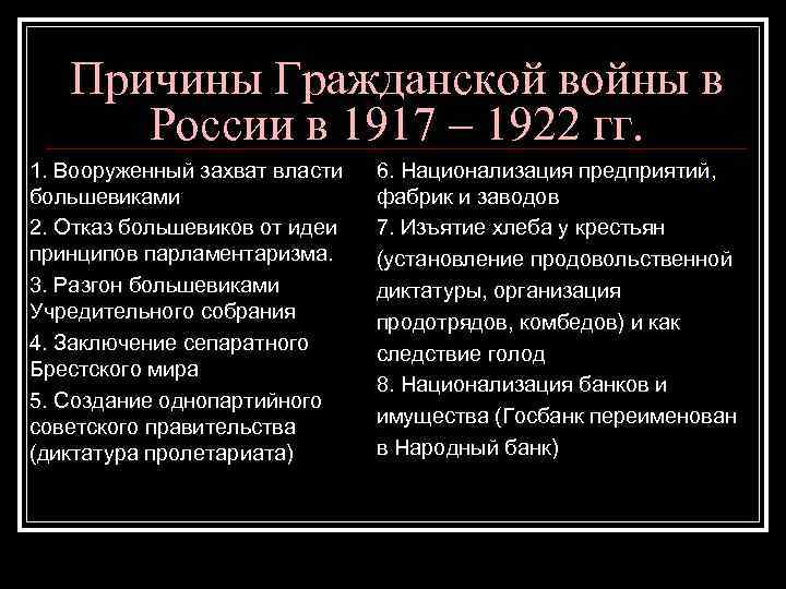 Начало гражданской революции. Причины гражданской войны 1917. Причины гражданской войны 1917-1922. Гражданская война 1917-1922 причины итоги. Причины гражданской войны 1917 по 1922.