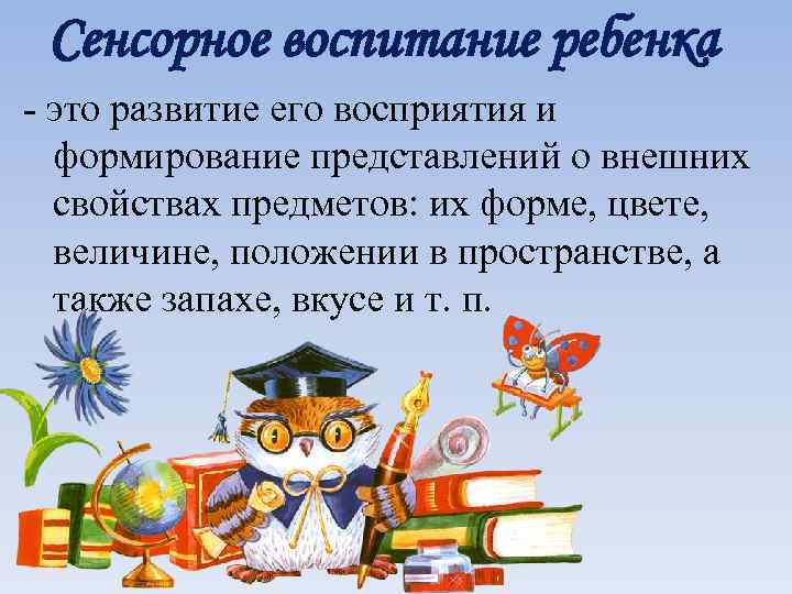 Сенсорное воспитание ребенка - это развитие его восприятия и формирование представлений о внешних свойствах