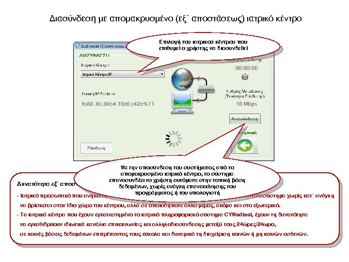 Διασύνδεση με απομακρυσμένο (εξ΄ αποστάσεως) ιατρικό κέντρο Επιλογή του ιατρικού κέντρου που επιθυμεί ο