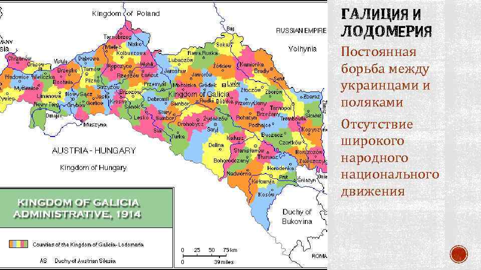 Постоянная борьба между украинцами и поляками Отсутствие широкого народного национального движения 
