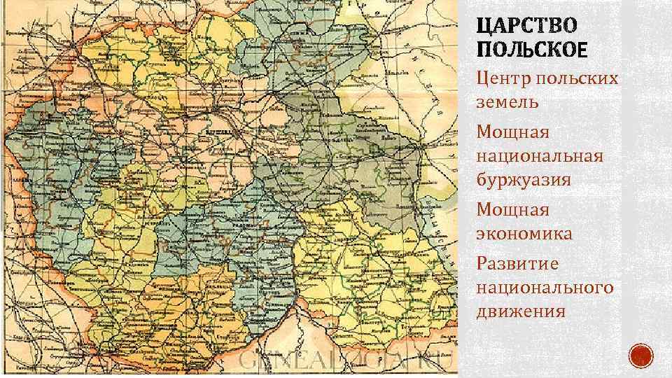 Центр польских земель Мощная национальная буржуазия Мощная экономика Развитие национального движения 