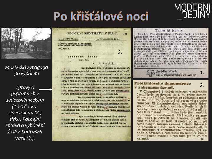 Po křišťálové noci 3. Mostecká synagoga po vypálení Zprávy o pogromech v sudetoněmeckém (1.
