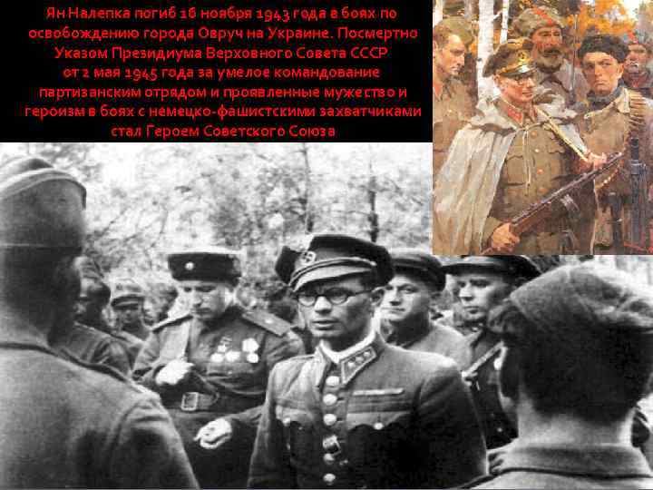 Ян Налепка погиб 16 ноября 1943 года в боях по освобождению города Овруч на