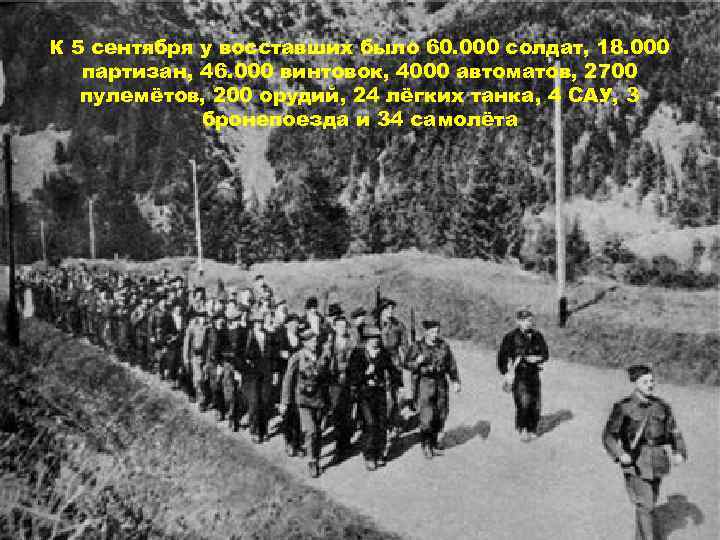 К 5 сентября у восставших было 60. 000 солдат, 18. 000 партизан, 46. 000