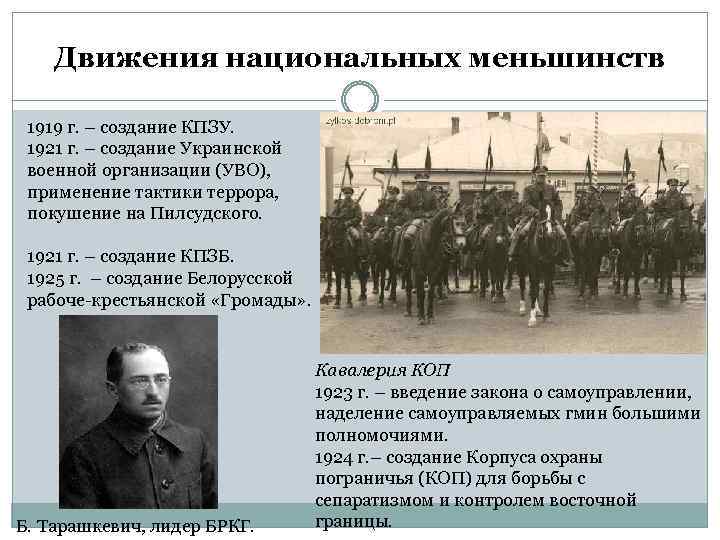 Движения национальных меньшинств 1919 г. – создание КПЗУ. 1921 г. – создание Украинской военной