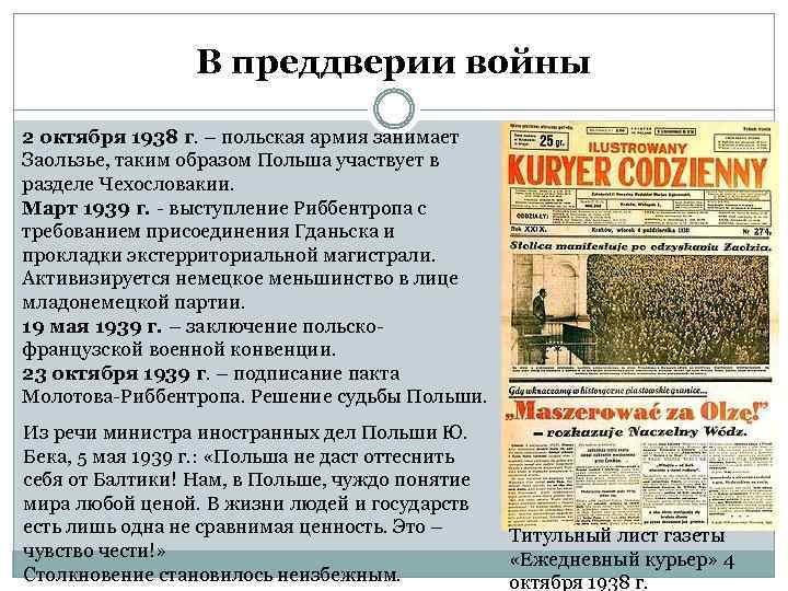 В преддверии войны 2 октября 1938 г. – польская армия занимает Заользье, таким образом
