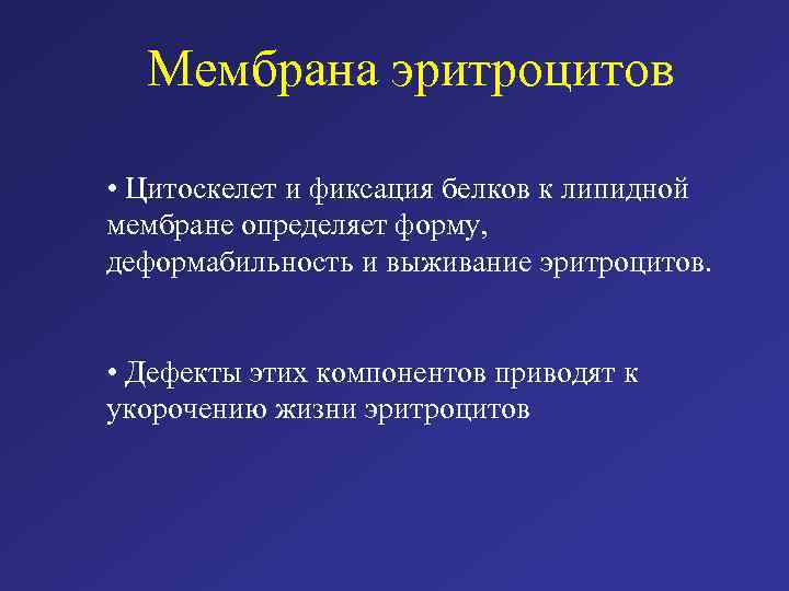 Мембрана эритроцитов • Цитоскелет и фиксация белков к липидной мембране определяет форму, деформабильность и