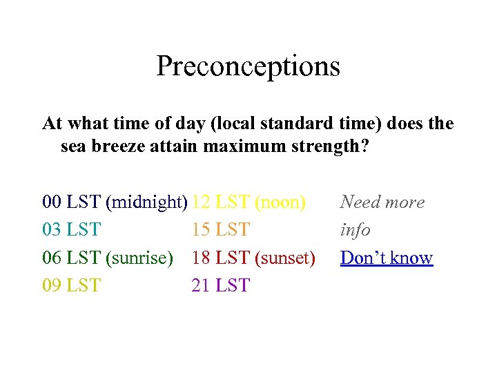 Preconceptions At what time of day (local standard time) does the sea breeze attain