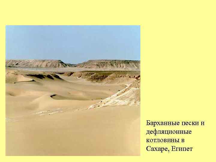 Барханные пески и дефляционные котловины в Сахаре, Египет 