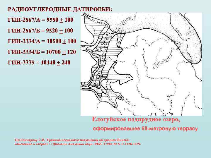 РАДИОУГЛЕРОДНЫЕ ДАТИРОВКИ: ГИН-2867/А = 9580 + 100 ГИН-2867/Б = 9520 + 100 ГИН-3334/А =