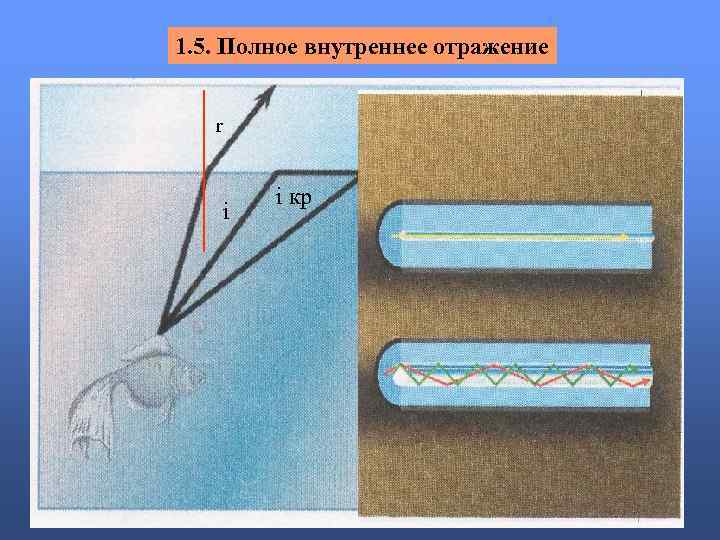 1. 5. Полное внутреннее отражение r n 1 i i кр n 2 Sin