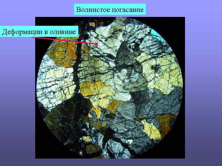 Волнистое погасание Деформации в оливине 