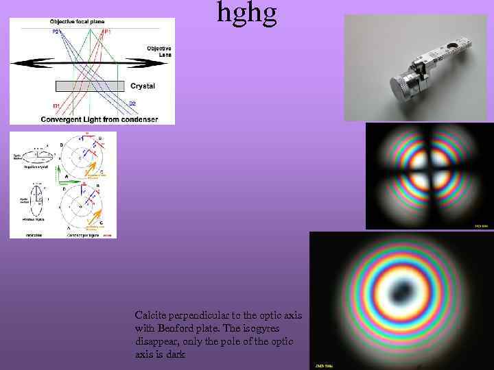 hghg Calcite perpendicular to the optic axis with Benford plate. The isogyres disappear, only