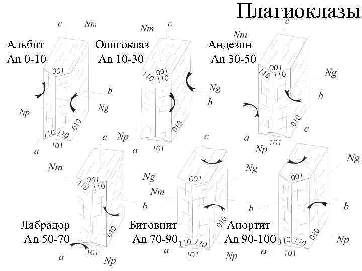 Плагиоклазы Альбит An 0 -10 Лабрадор An 50 -70 Олигоклаз An 10 -30 Битовнит