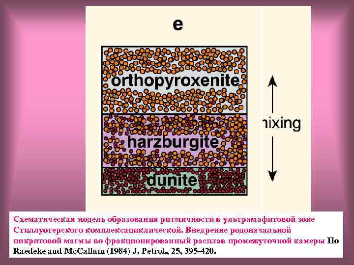 Схематическая модель образования ритмичности в ультрамафитовой зоне Стиллуотерского комплексациклической. Внедрение родоначальной пикритовой магмы во