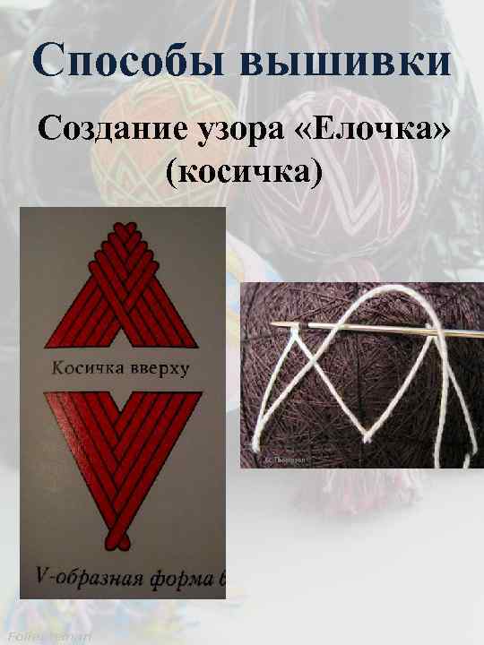 Способы вышивки Создание узора «Елочка» (косичка) 