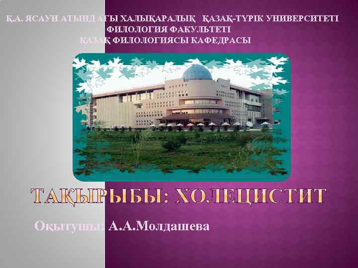  Қ. А. ЯСАУИ АТЫНД АҒЫ ХАЛЫҚАРАЛЫҚ ҚАЗАҚ-ТҮРІК УНИВЕРСИТЕТІ ФИЛОЛОГИЯ ФАКУЛЬТЕТІ ҚАЗАҚ ФИЛОЛОГИЯСЫ КАФЕДРАСЫ