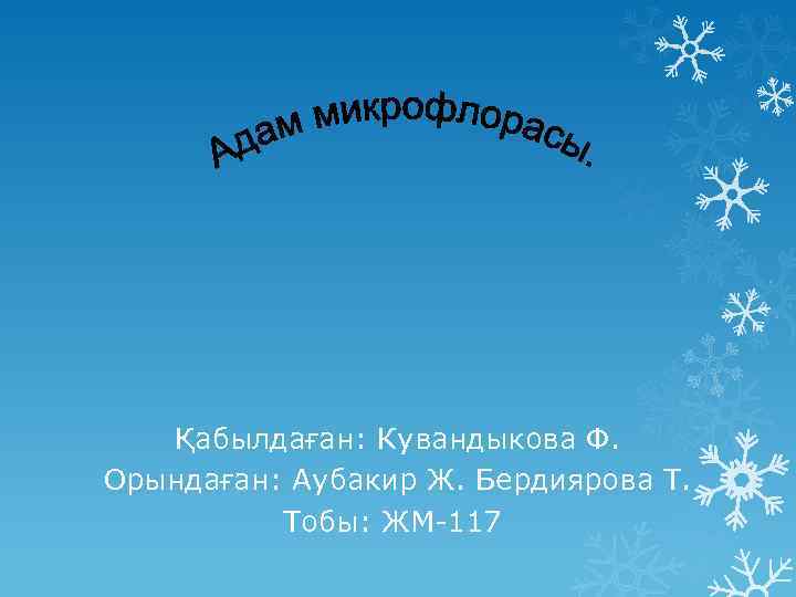 Қабылдаған: Кувандыкова Ф. Орындаған: Аубакир Ж. Бердиярова Т. Тобы: ЖМ-117 