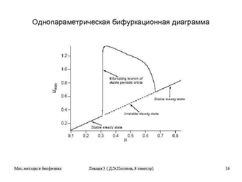 Однопараметрическая бифуркационная диаграмма Мат. методы в биофизике Лекция 5 ( Д. Э. Постнов, 8